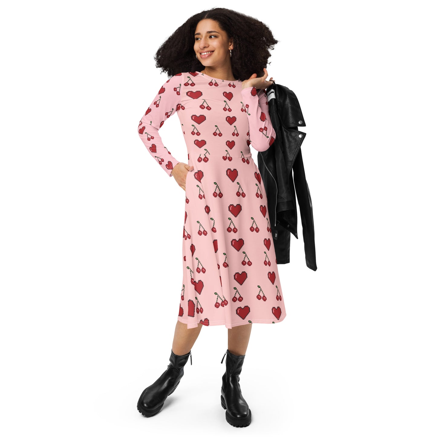 Robe midi à manches longues et imprimé all-over