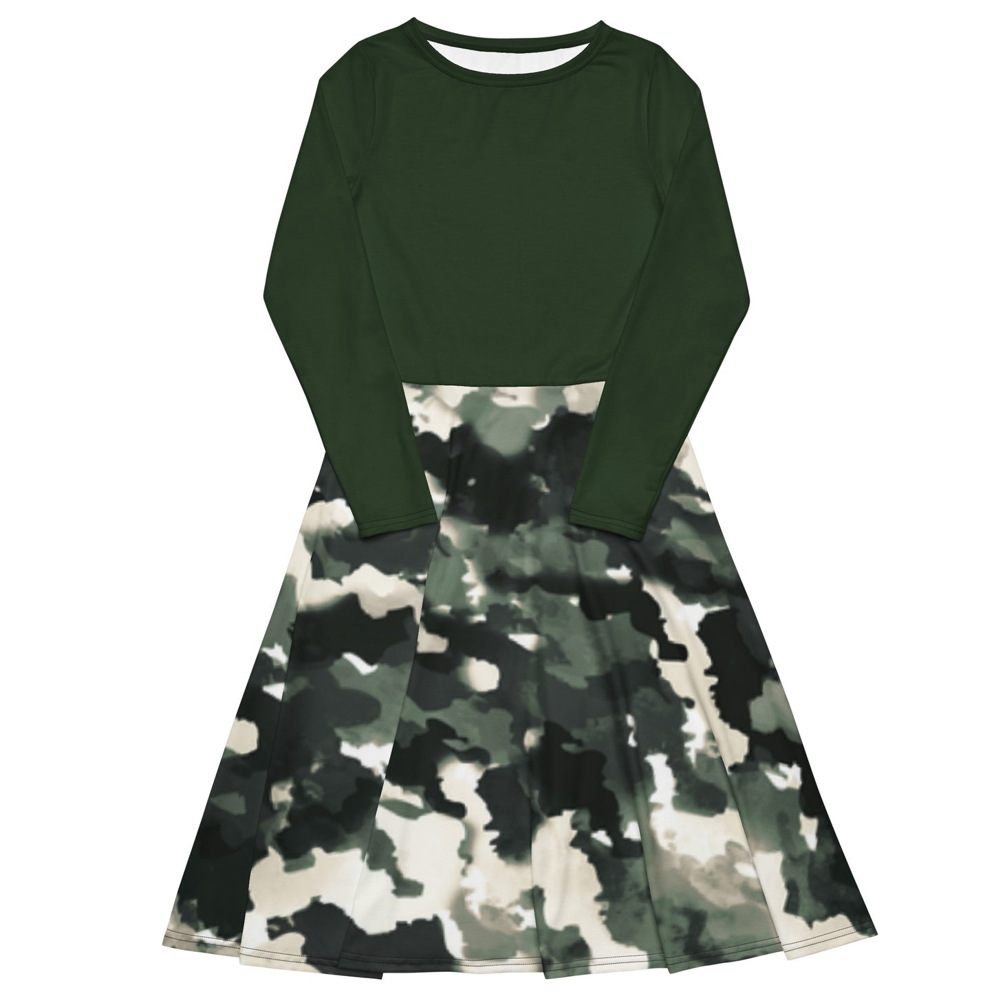 All-over print long sleeve midi dress