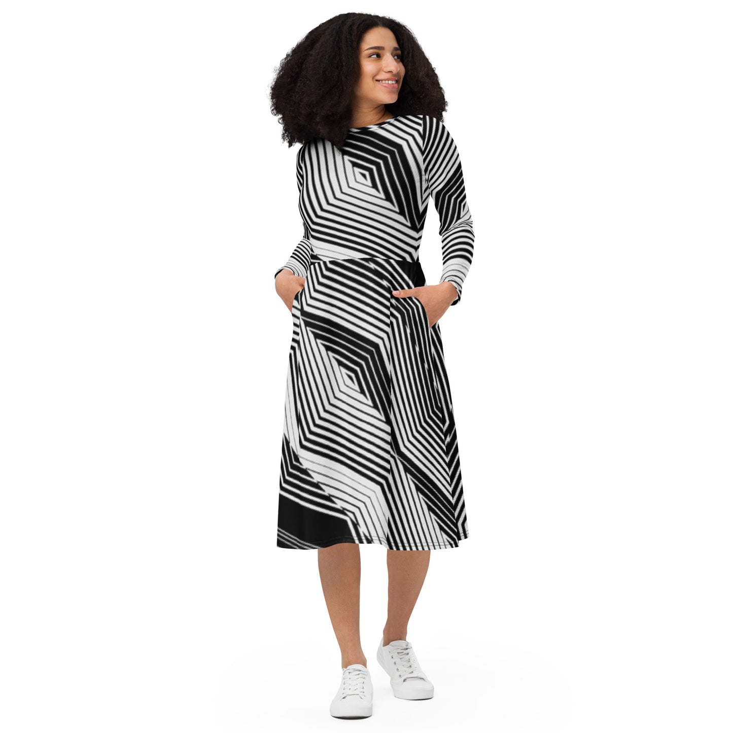 Robe midi à manches longues et imprimé all-over