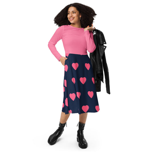 Robe midi à manches longues et imprimé all-over
