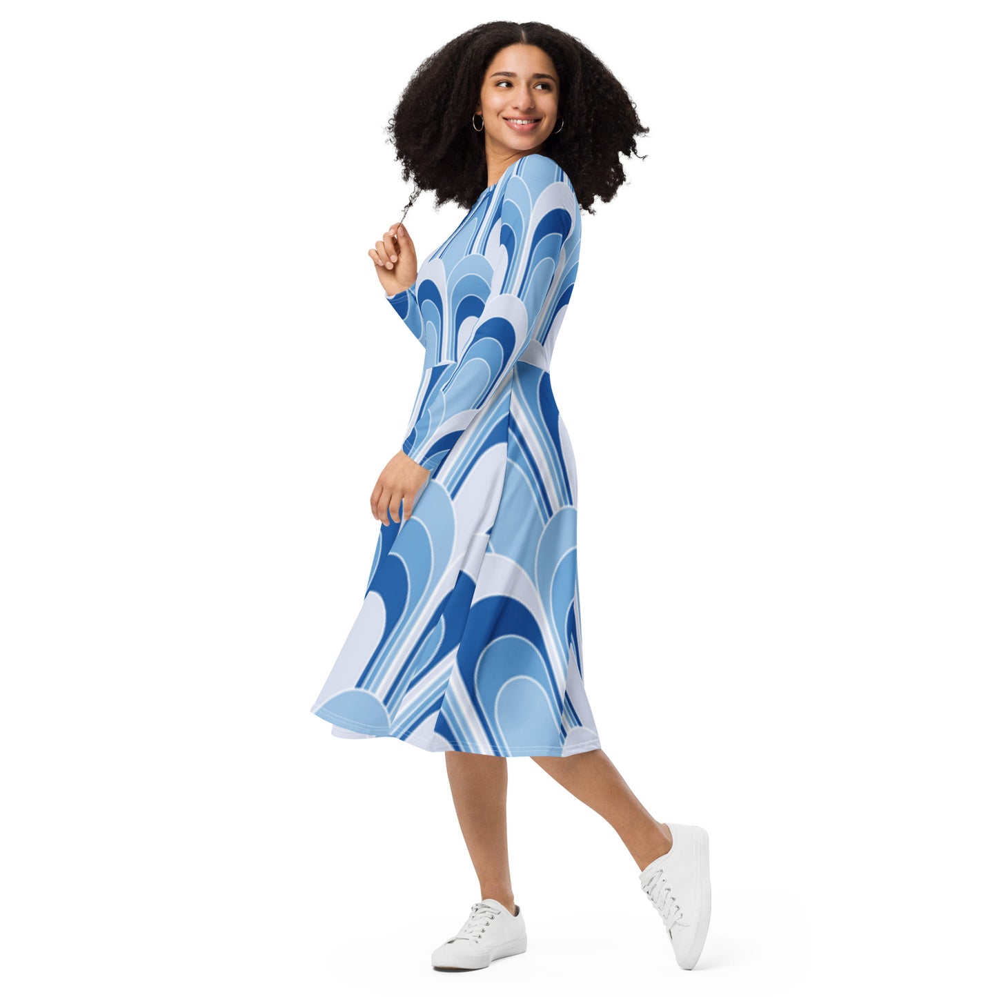 All-over print long sleeve midi dress