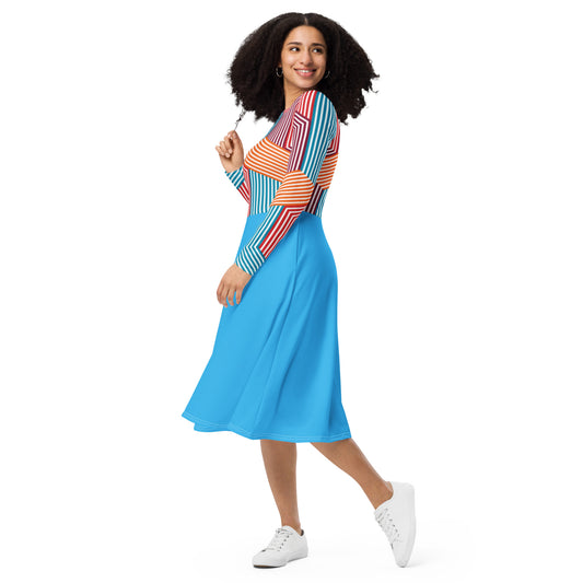 Robe midi à manches longues et imprimé all-over