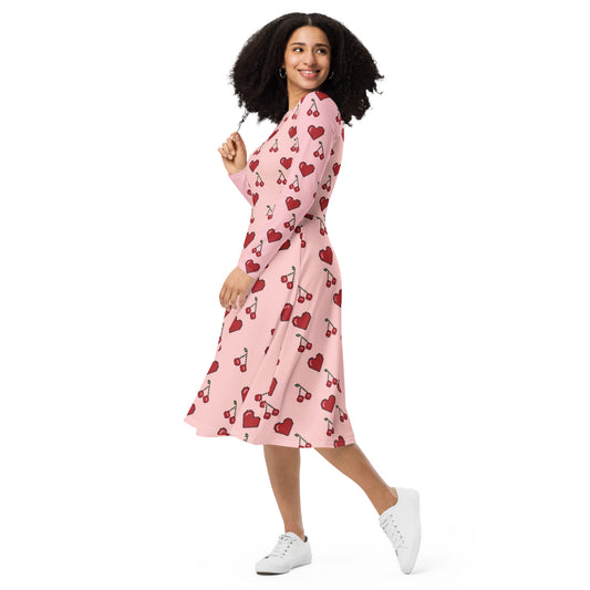 Robe midi à manches longues et imprimé all-over