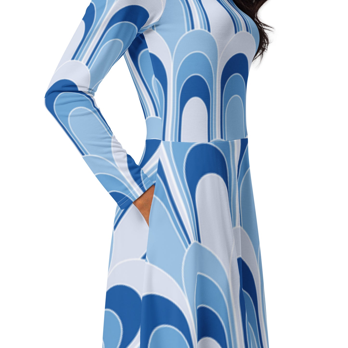 All-over print long sleeve midi dress