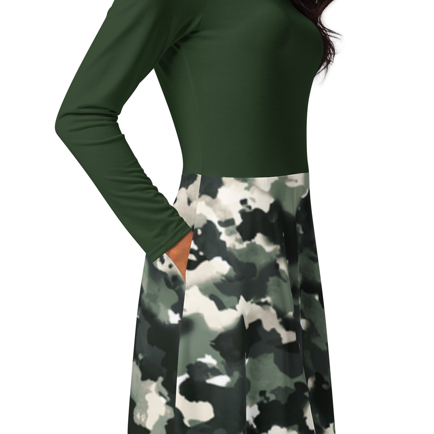 All-over print long sleeve midi dress