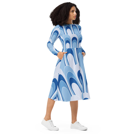 Robe midi à manches longues et imprimé all-over