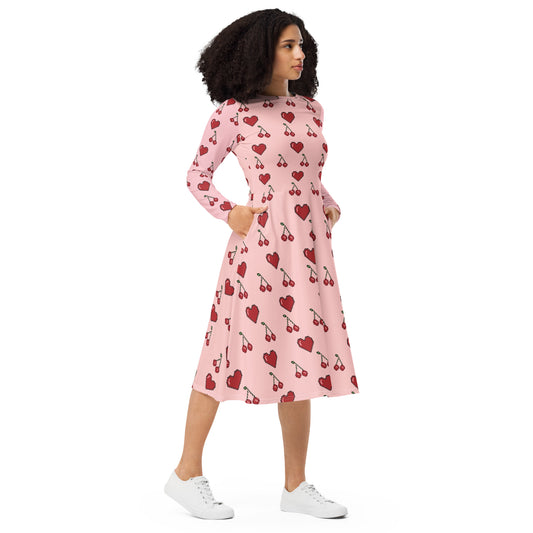 Robe midi à manches longues et imprimé all-over